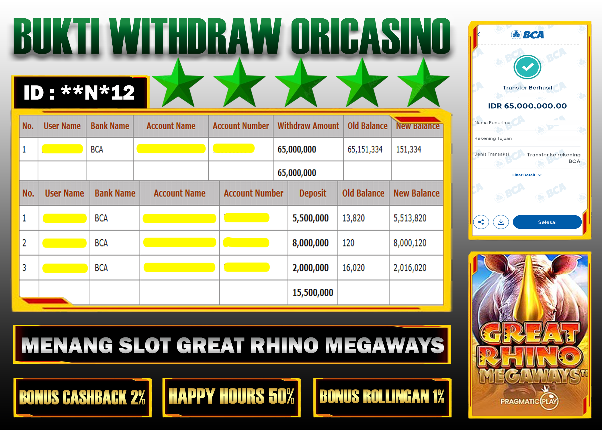 BUKTI KEMENANGAN SL0T GREAT RHINO MEGAWAYS PROVIDER PRAGMATIC PLAY